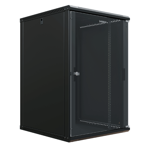 WXU-1865-G-RAL9005  Шкаф настенный 19″, 18U, 908x600х650мм, стеклянная дверь, черный