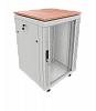 Шкаф напольный 19", 12U, 773x600x800мм, стеклянная дверь, столешница светлое дерево, вентпанель, термостат, ножки, ролики, серый