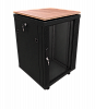 Шкаф напольный 19", 15U, 898x600x600мм, стеклянная дверь, столешница светлое дерево, вентпанель, термостат, ножки, ролики, черный